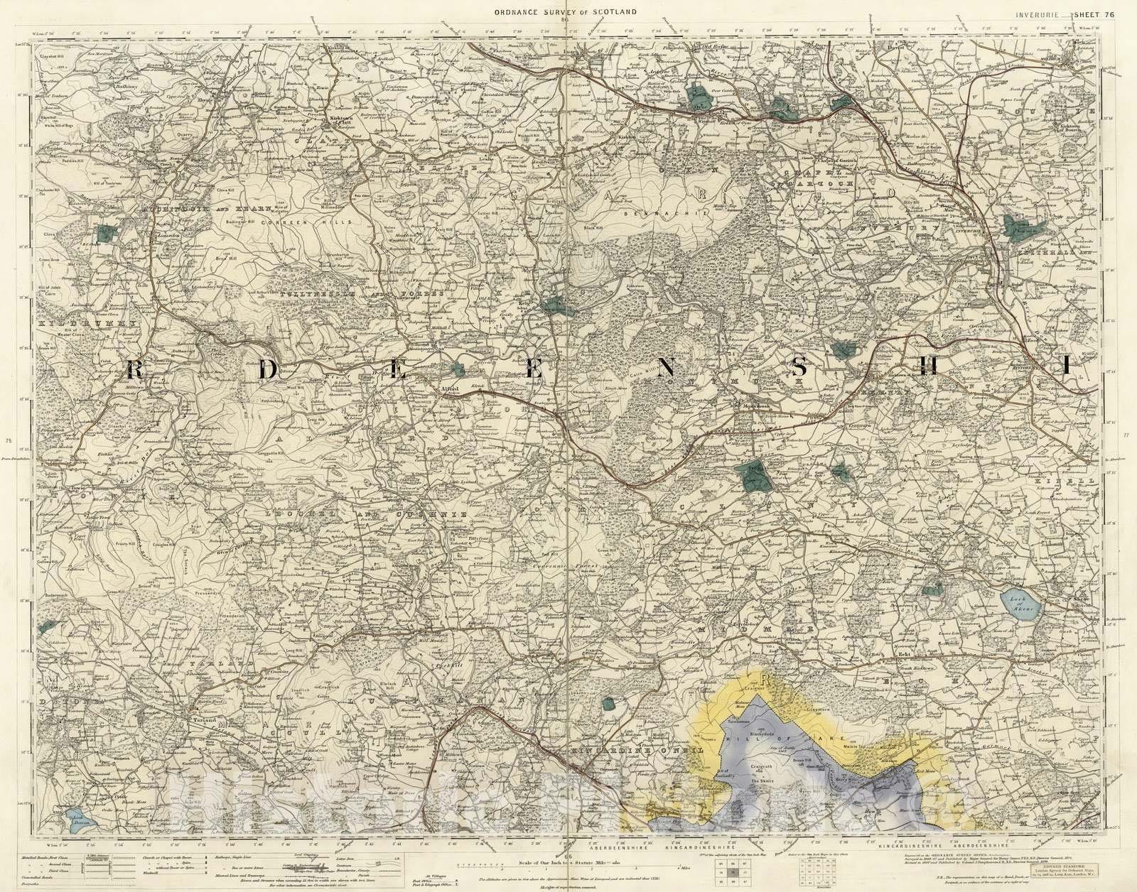 Historic Map : National Atlas - 1896 Volume 2: Sheet 76 - Inverurie - Vintage Wall Art