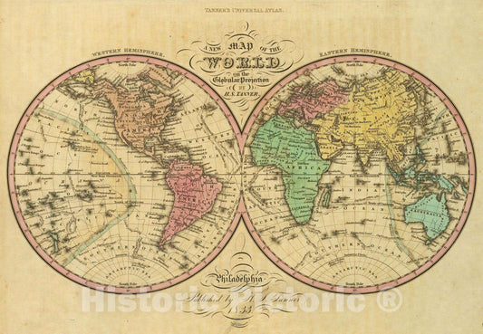 Historic Map : 1836 Map Of The World on the Globular Projection. - Vintage Wall Art