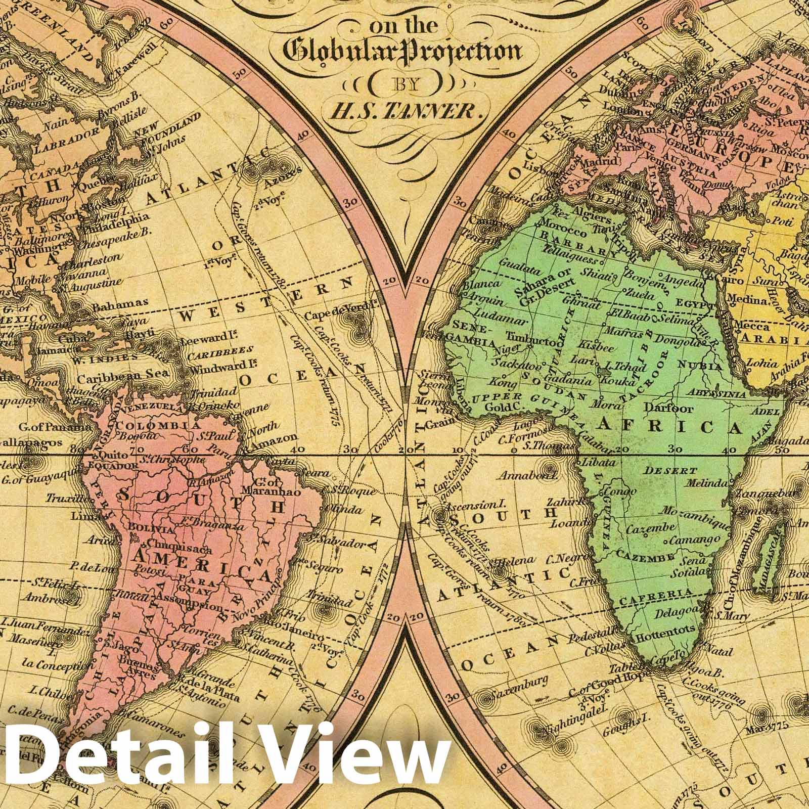 World on the Globular Projection, 1836 - Historical Map Print