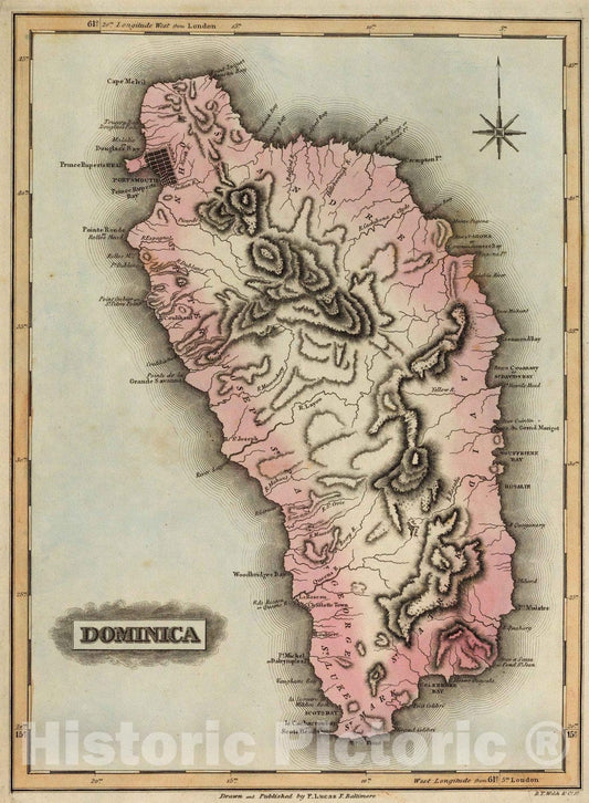 Historic Map : 1823 Dominica. - Vintage Wall Art