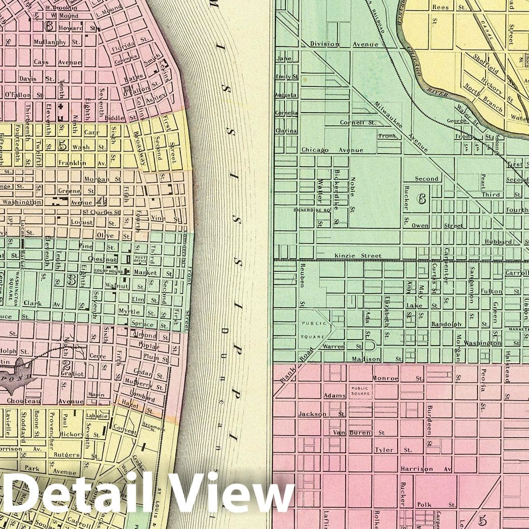 Saint Louis, Missouri and Chicago, Illinois - Physical Map, 1856 - Historical Map Print