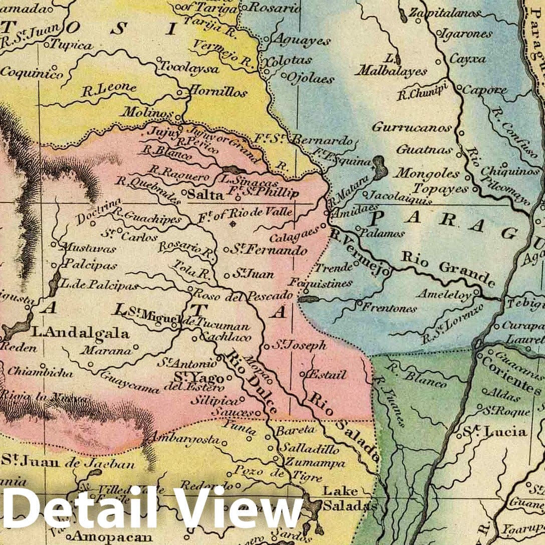 United Provinces - River Map, 1823 - Hand-Colored Historical Map Print