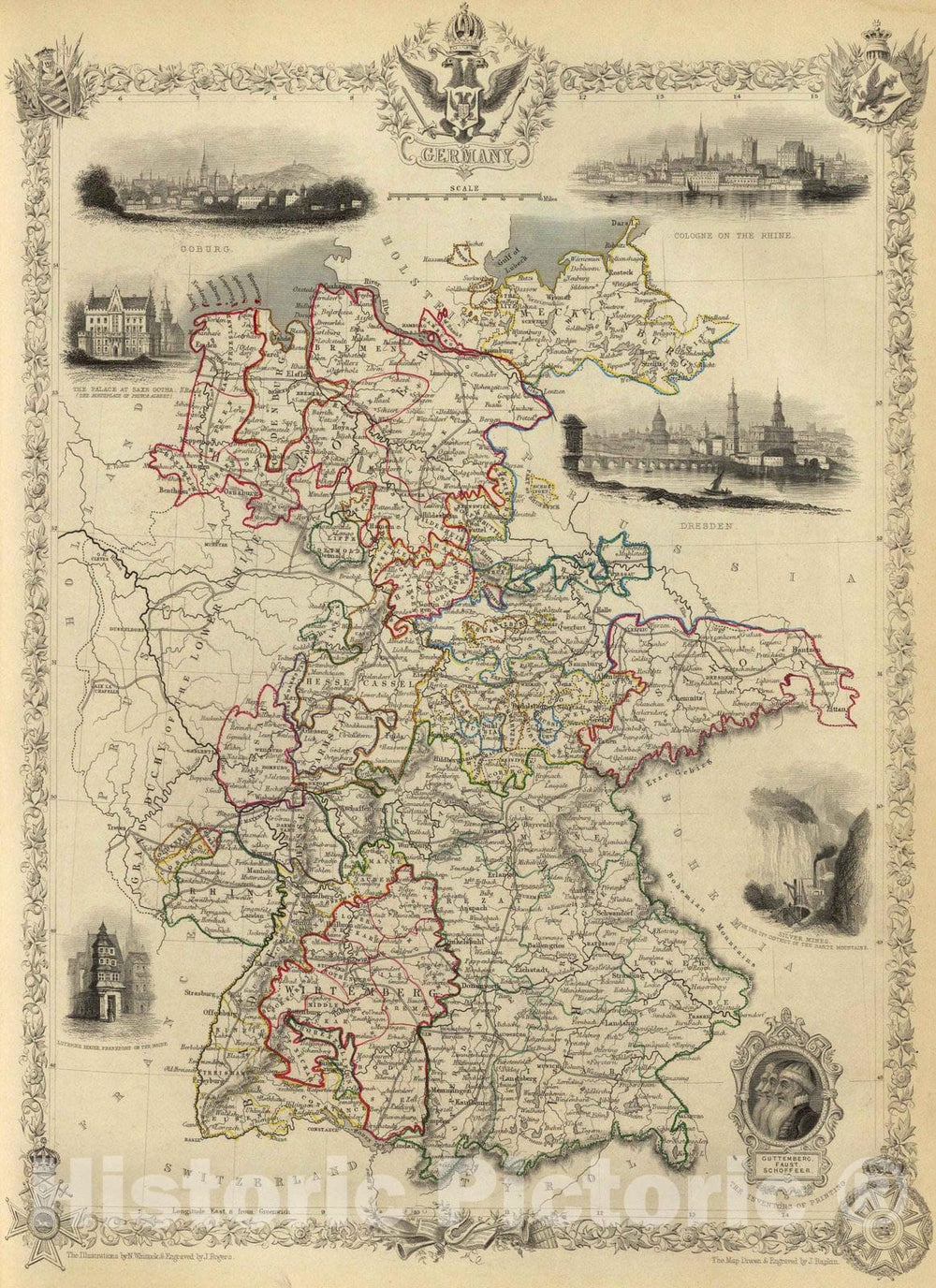 Historic Map - World Atlas - 1851 Germany. - Vintage Wall Art
