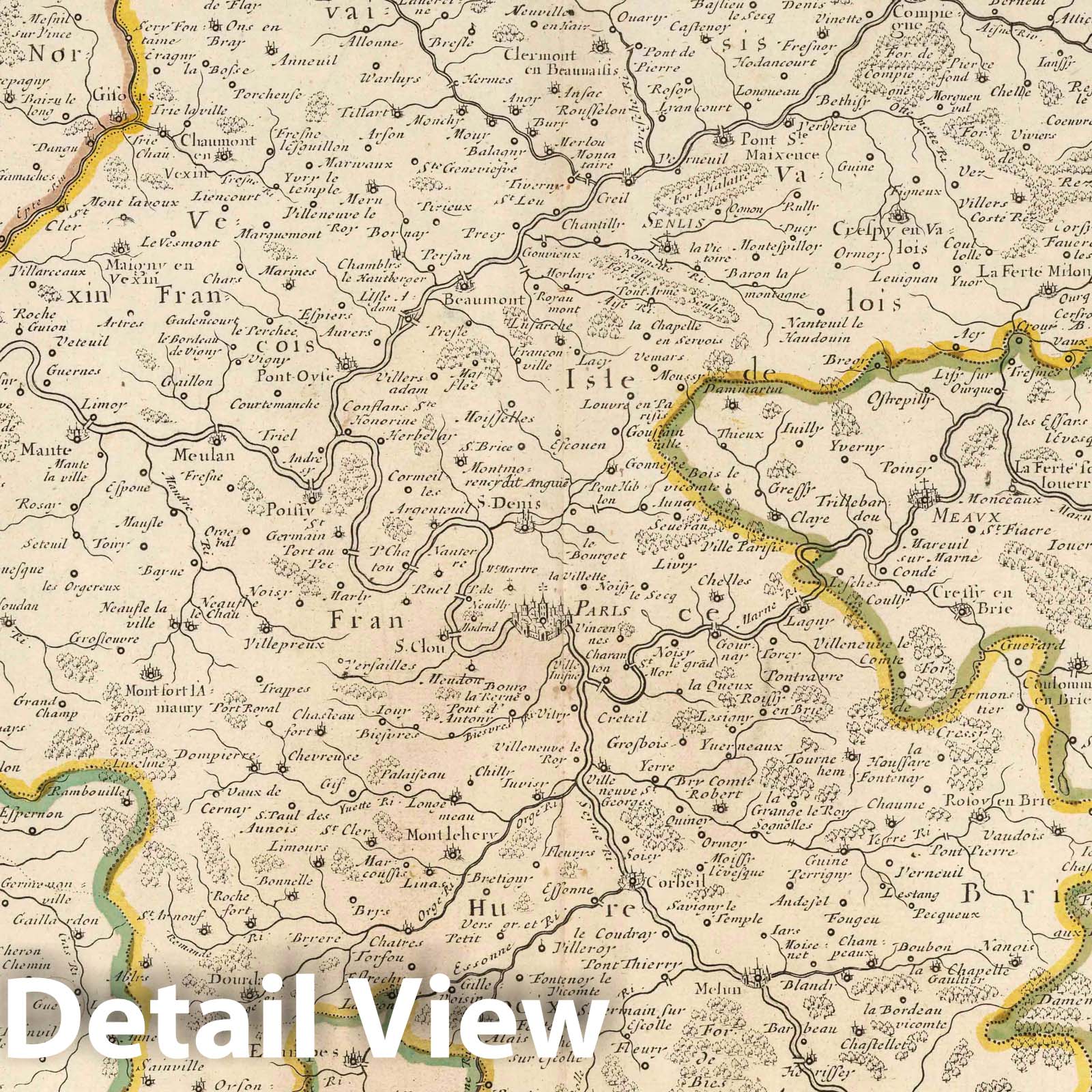 Paris Region, France 1707 Historical Map Print