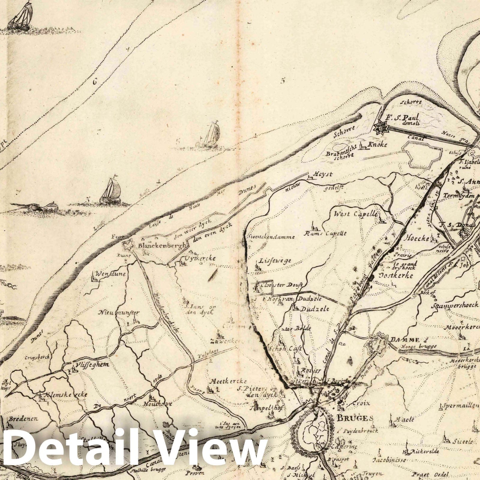 Bruges, Ostende, Damme, Ecluse, Netherlands - Military Map, 1707