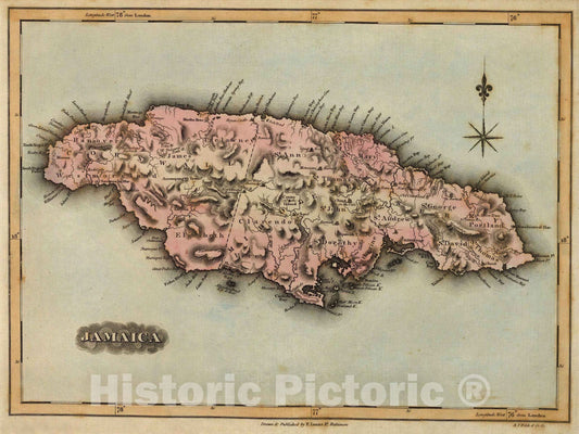 Historic Map : 1823 Jamaica. - Vintage Wall Art