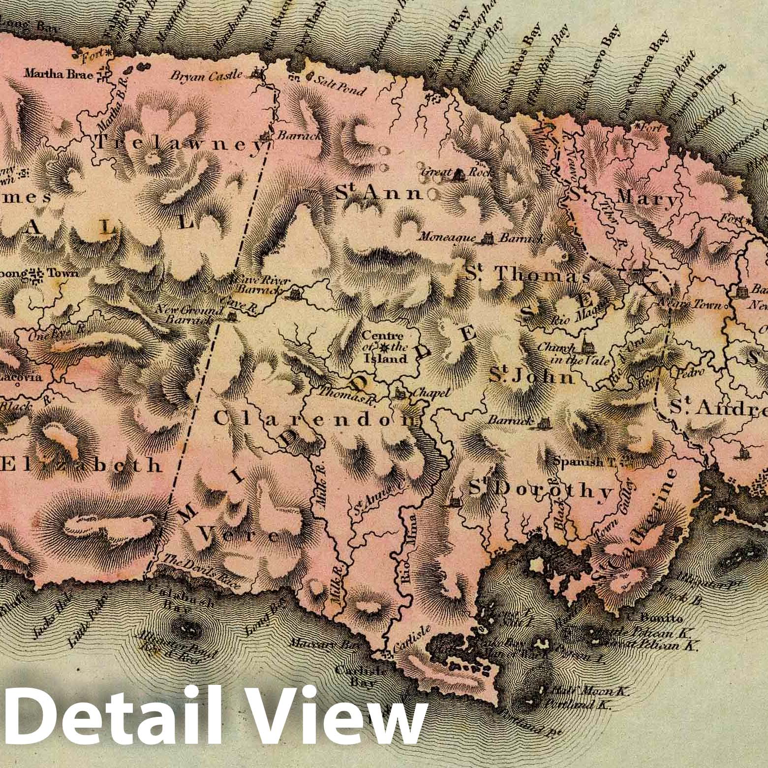 Jamaica - River Map, 1823 - Historical Map Print