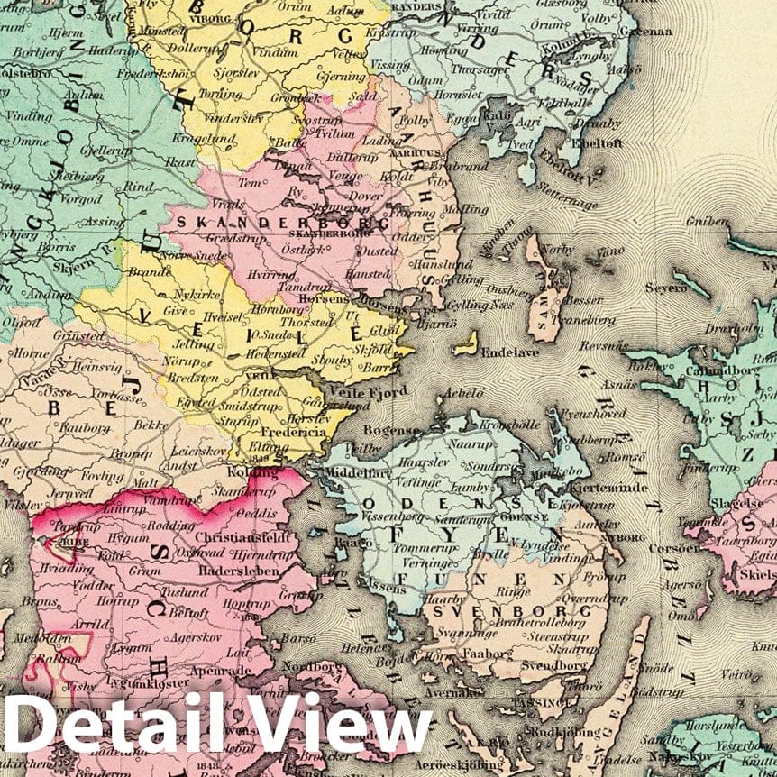 Denmark with Iceland, Bornholm & Faroe Islands - 1856 Historical Map