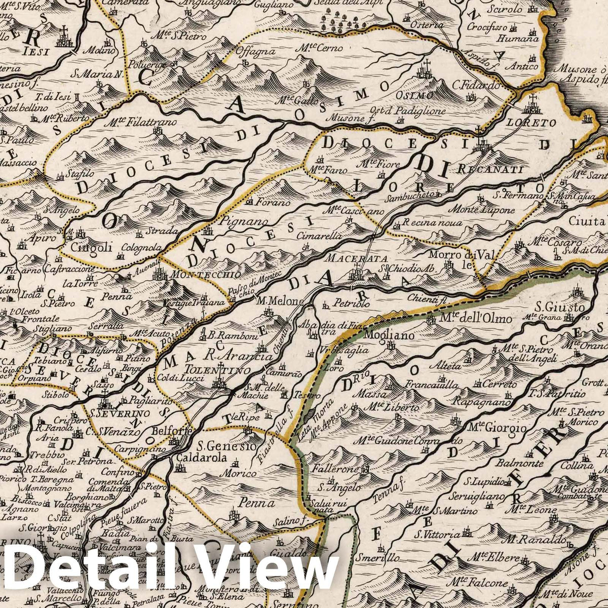 Fermo Region, Italy - River Map, 1711 - Historical Map Print