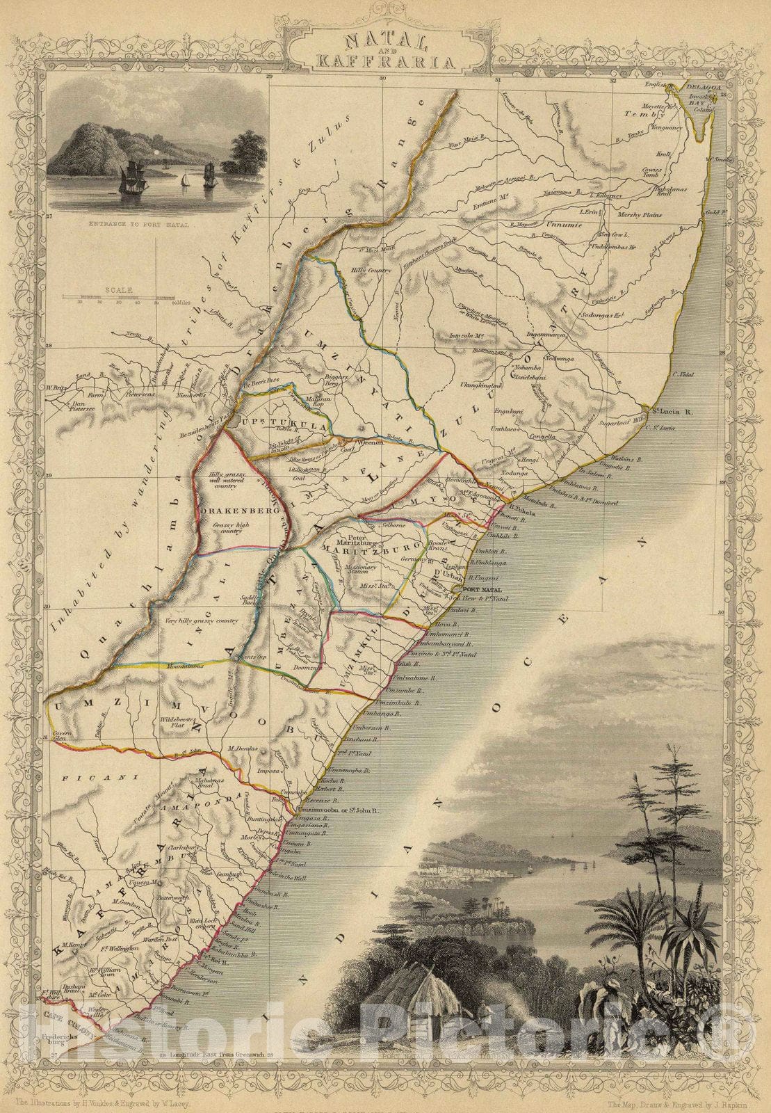 Natal and Kaffraria, Eastern Africa 1851 Historical Map Print