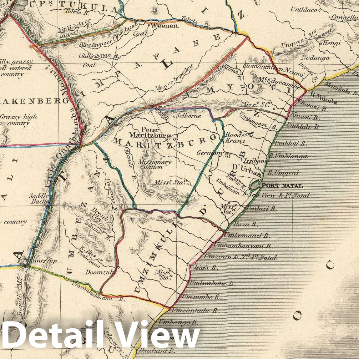 Natal and Kaffraria, Eastern Africa 1851 Historical Map Print