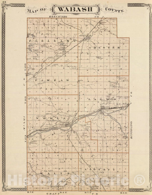 Historic Map : 1876 Map of Wabash County. - Vintage Wall Art