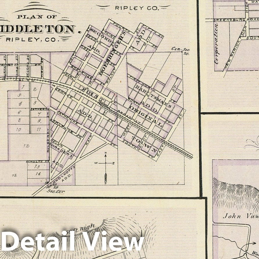 Ripley County Towns - Indiana, 1876 Historical Map Print