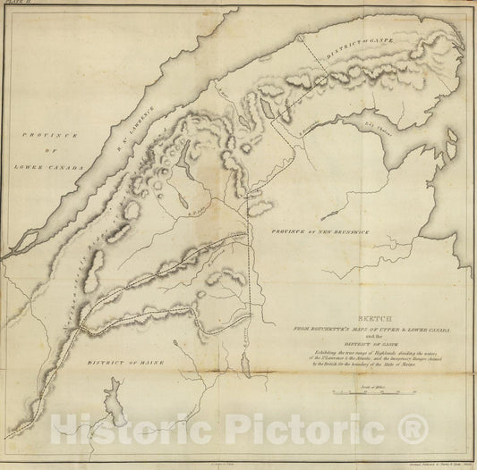 Maine, Quebec, and New Brunswick - Geologic Map, 1829 - Historical Map Print