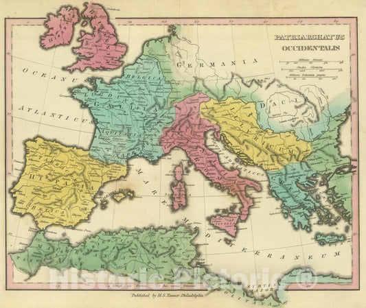 Historic Map : Italy; Spain, Mediterranean 1826 Patriarchati Occidentalis. (1826) , Vintage Wall Art
