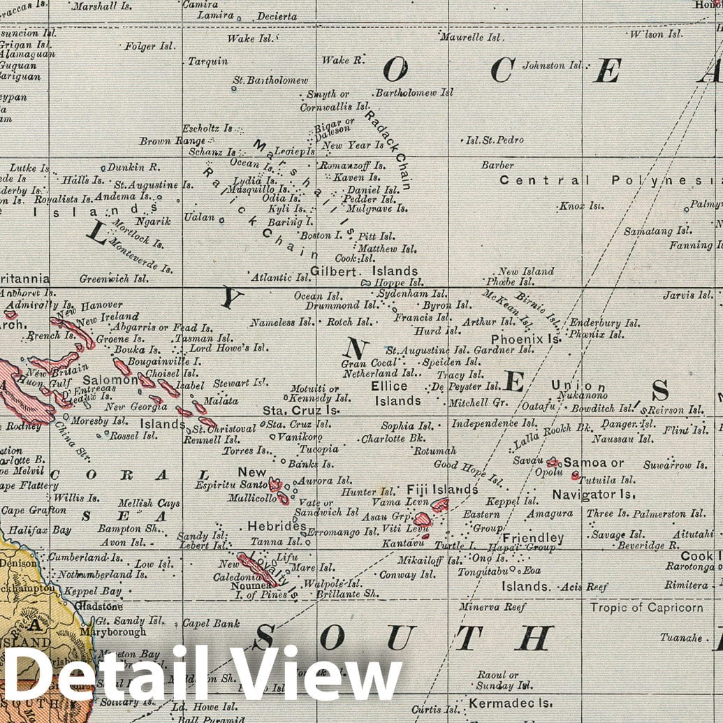 Oceania, 1883 - Historical Map Print from Cram's Family Atlas