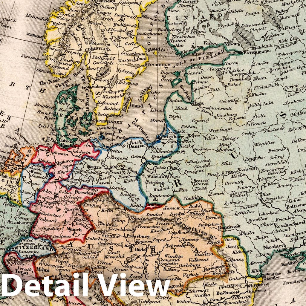 Europe - River Map, 1832 - Historical Map Print