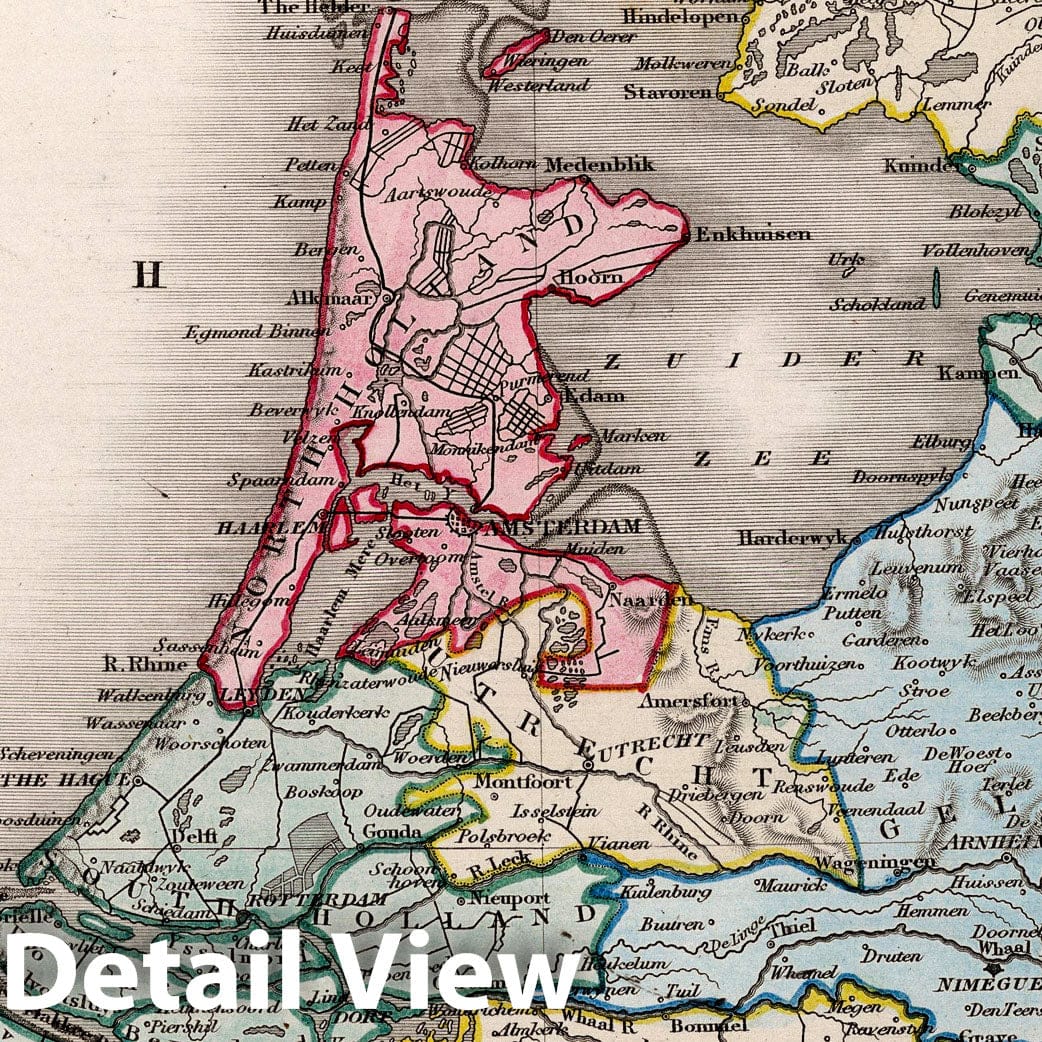 Netherlands - River Map, 1832 - Historical Map Print