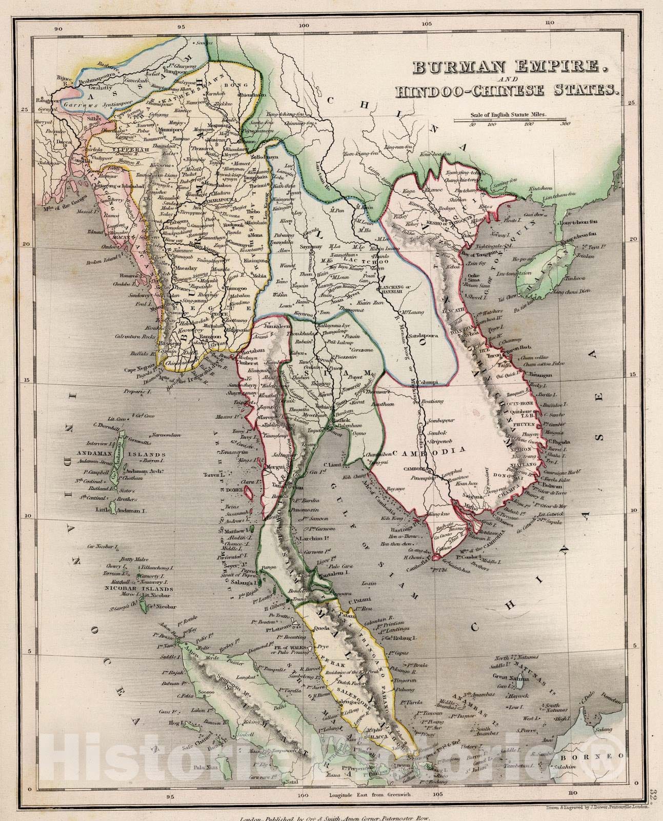 Historic Map : 1832 Burman Empire, and Hindoo-Chinese States. - Vintage Wall Art