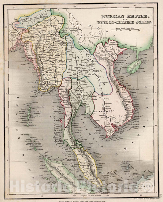 Historic Map : 1832 Burman Empire, and Hindoo-Chinese States. - Vintage Wall Art