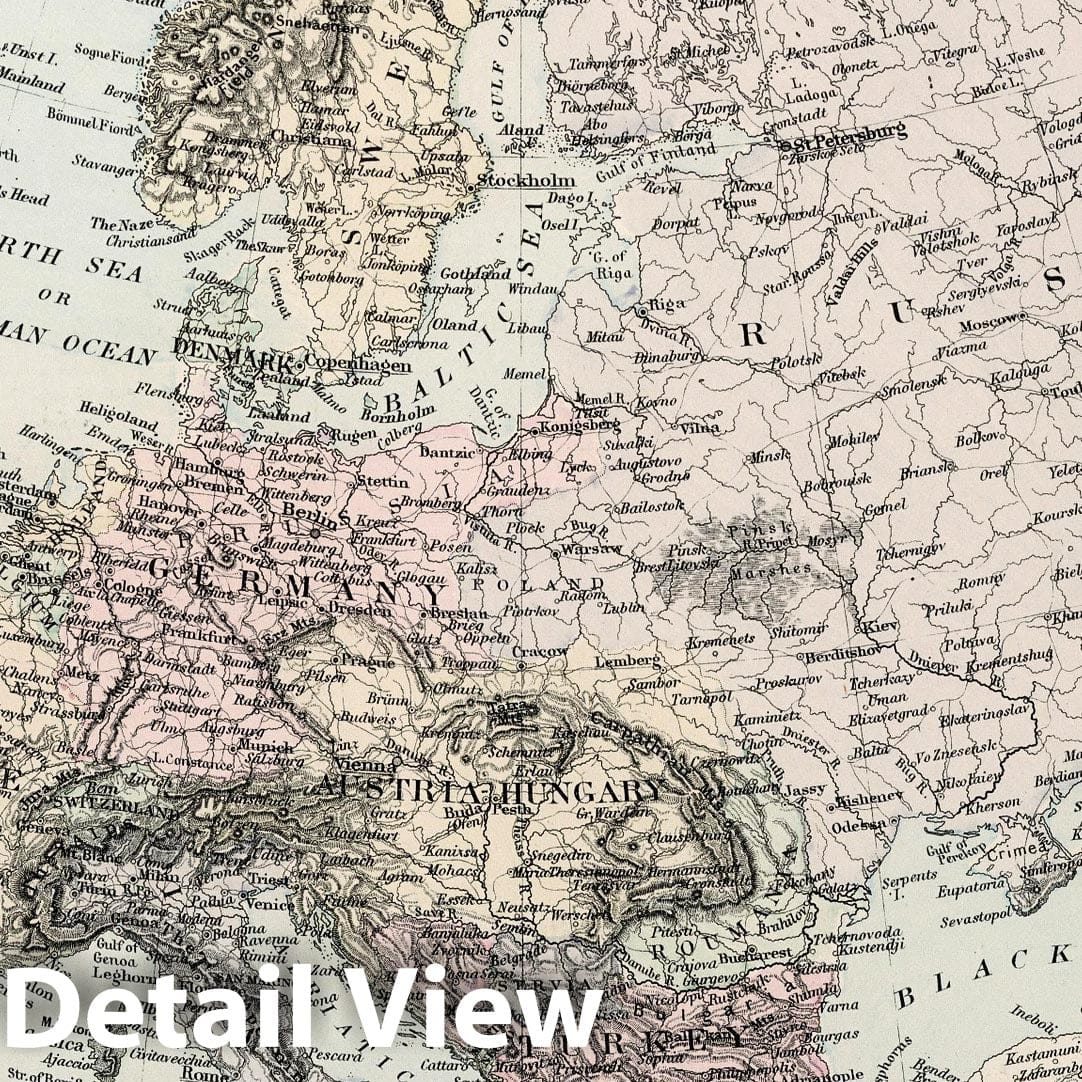 Europe - Railroad Map, 1877 - Historical Map Print