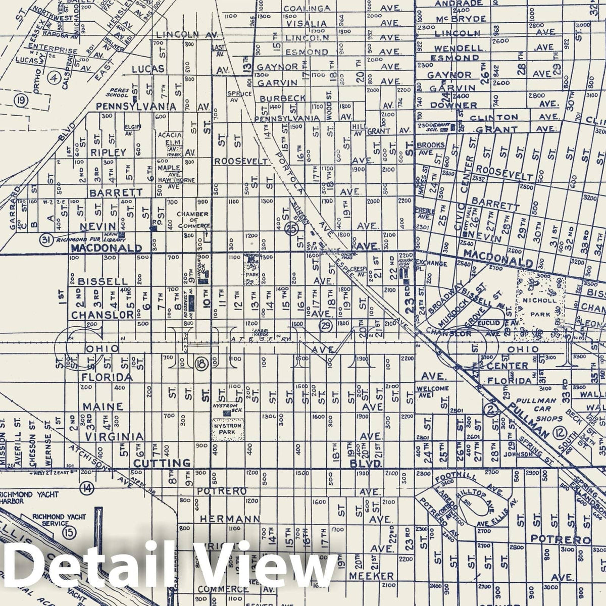 Map of Richmond, El Cerrito, San Pablo, and Vicinity - 1938 Road Map Print