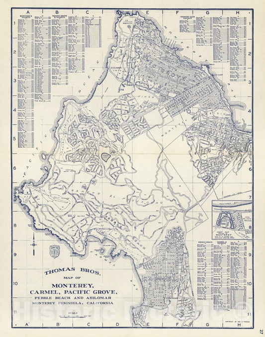 Monterey Peninsula, California - Roads, 1938 - Thomas Bros. Atlas Map Print