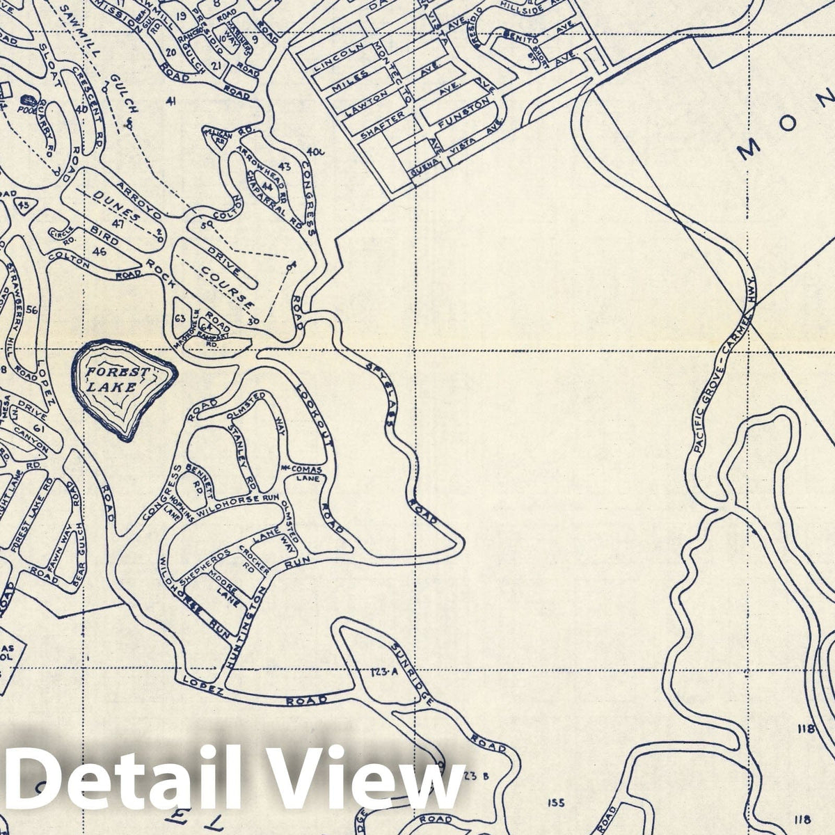 Monterey Peninsula, California - Roads, 1938 - Thomas Bros. Atlas Map Print