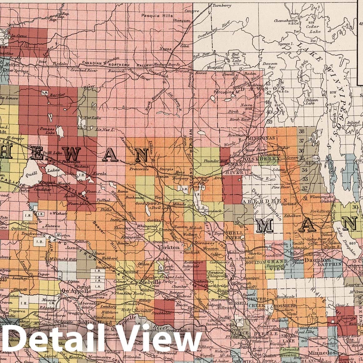 Manitoba and Saskatchewan - Population Map, 1915 - Historical Atlas Reproduction