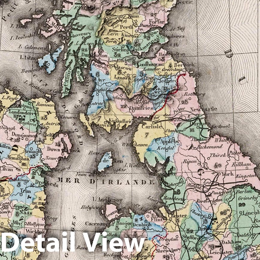 Historic Map : British Isles. 1852 Iles Britanniques. , Vintage Wall Art