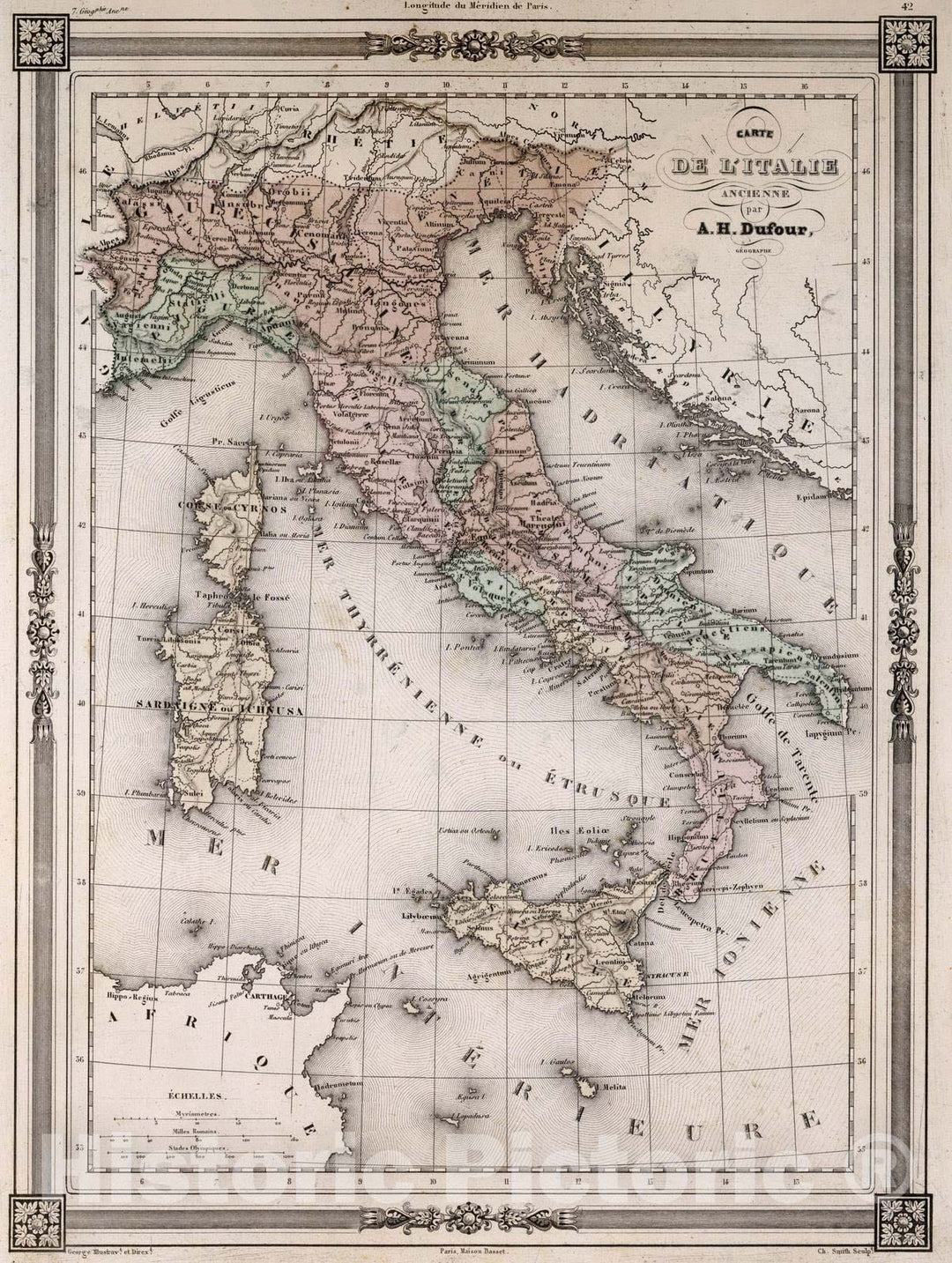 Historic Map : Italy, 1852 L'Italie Ancienne. , Vintage Wall Art