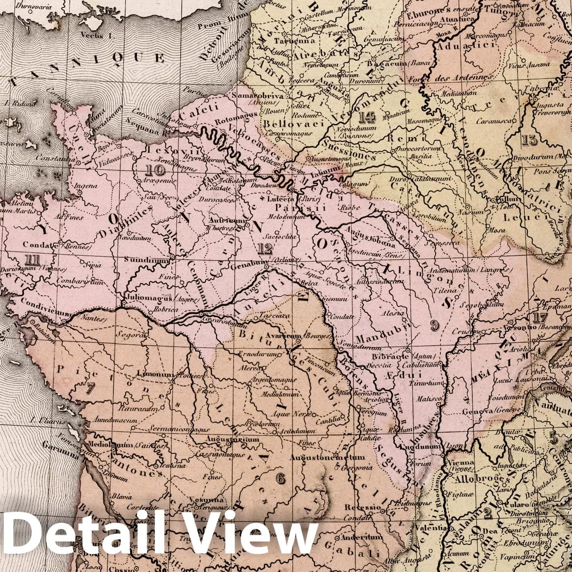 Gaul Under the Roman Empire, 1852 - Historical Map Print