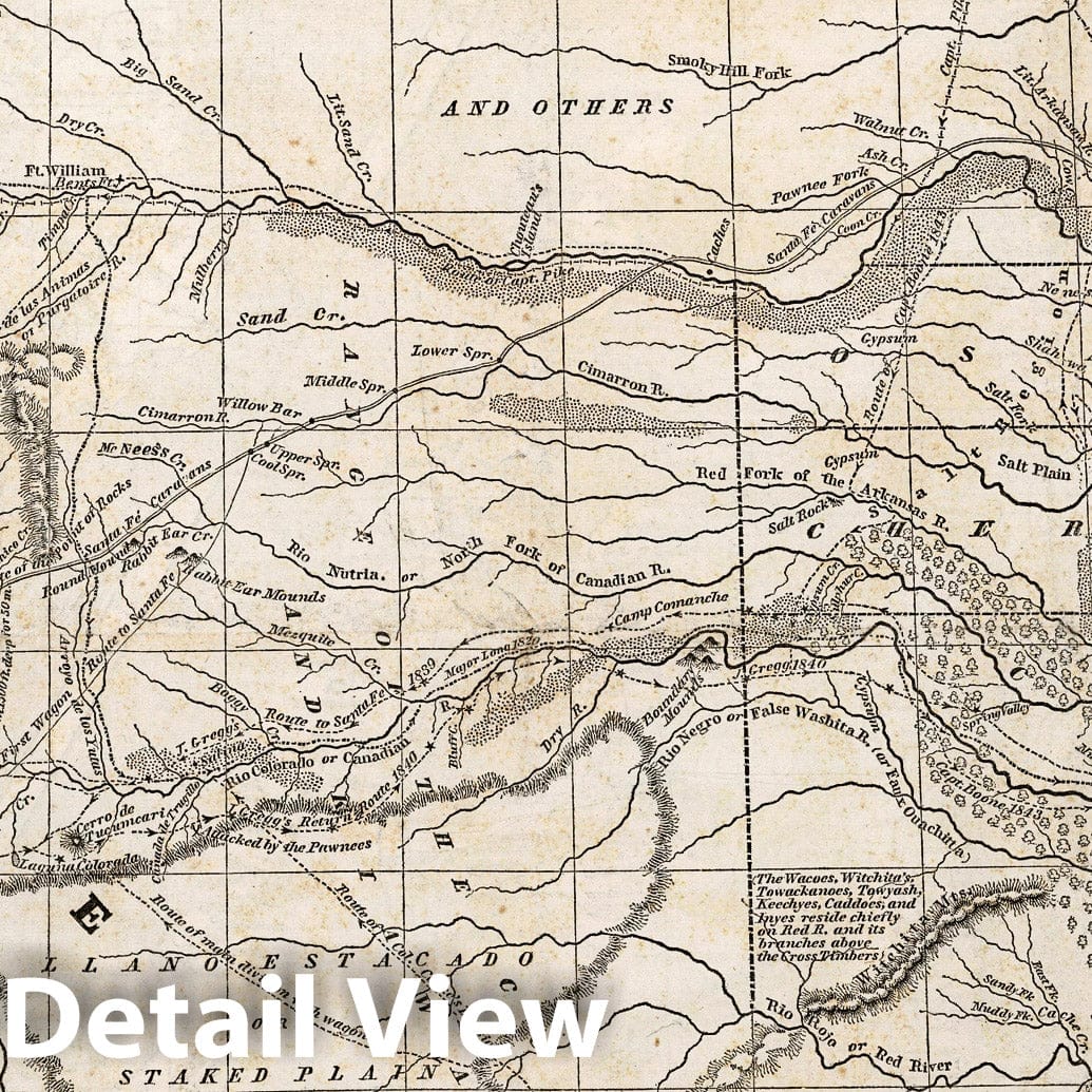 Indian Territory, Northern Texas, and New Mexico - Road Map, 1844 - Historical Map Reproduction