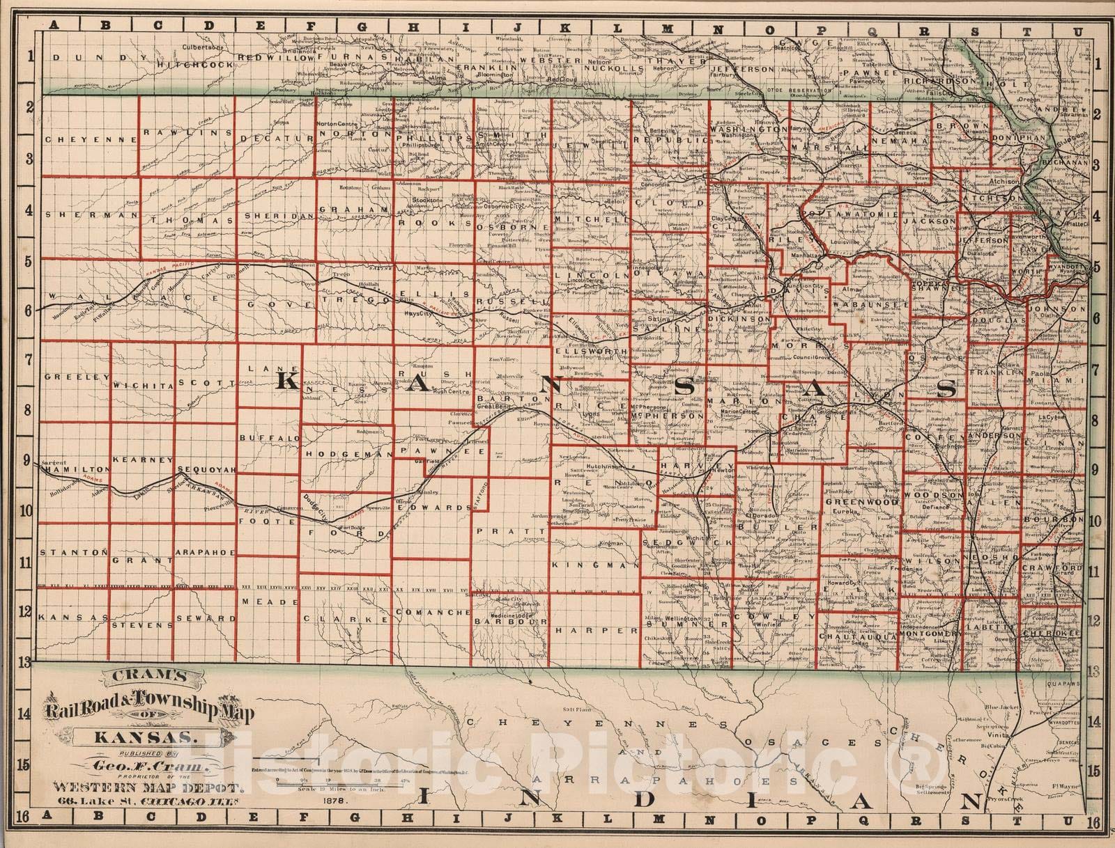 Historic Map : National Atlas - 1878 Kansas. - Vintage Wall Art