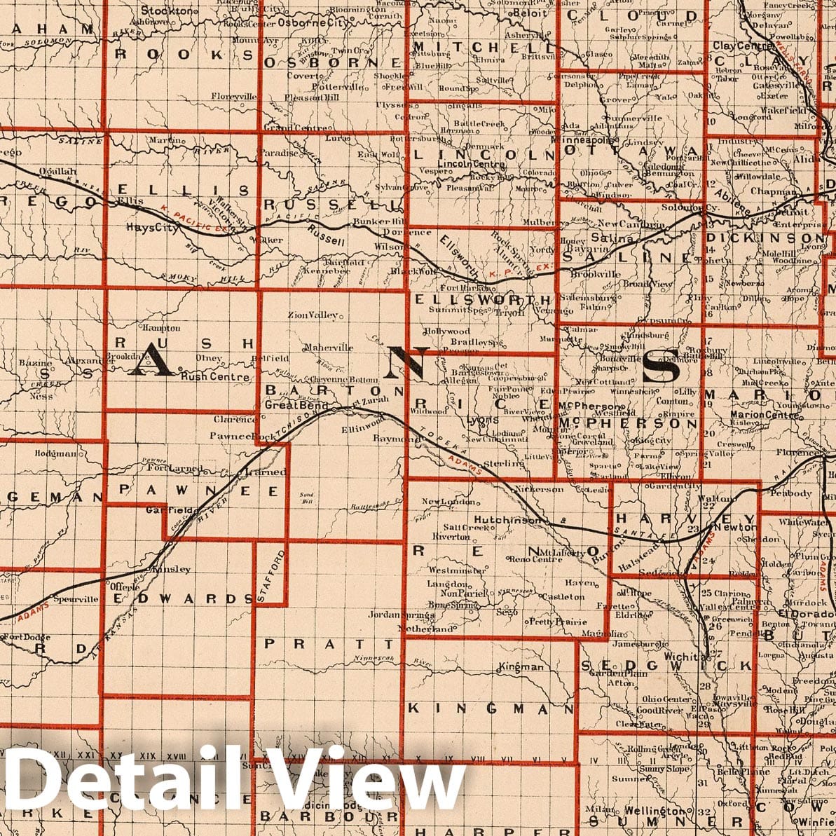 Kansas - Railroad Map, 1878 - Cram's Standard American Atlas