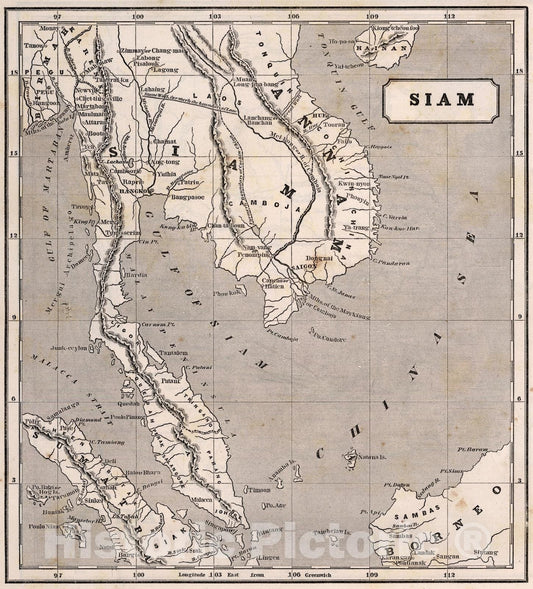 Historic Map : 1848 Siam - Vintage Wall Art