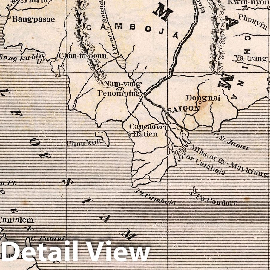 Thailand - River Map, 1848 - Historical Map Print