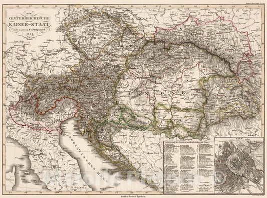 Historic Map : Austria, 1852 Der Oesterreichische Kaiser-Staat. (Austrian Empire). , Vintage Wall Art