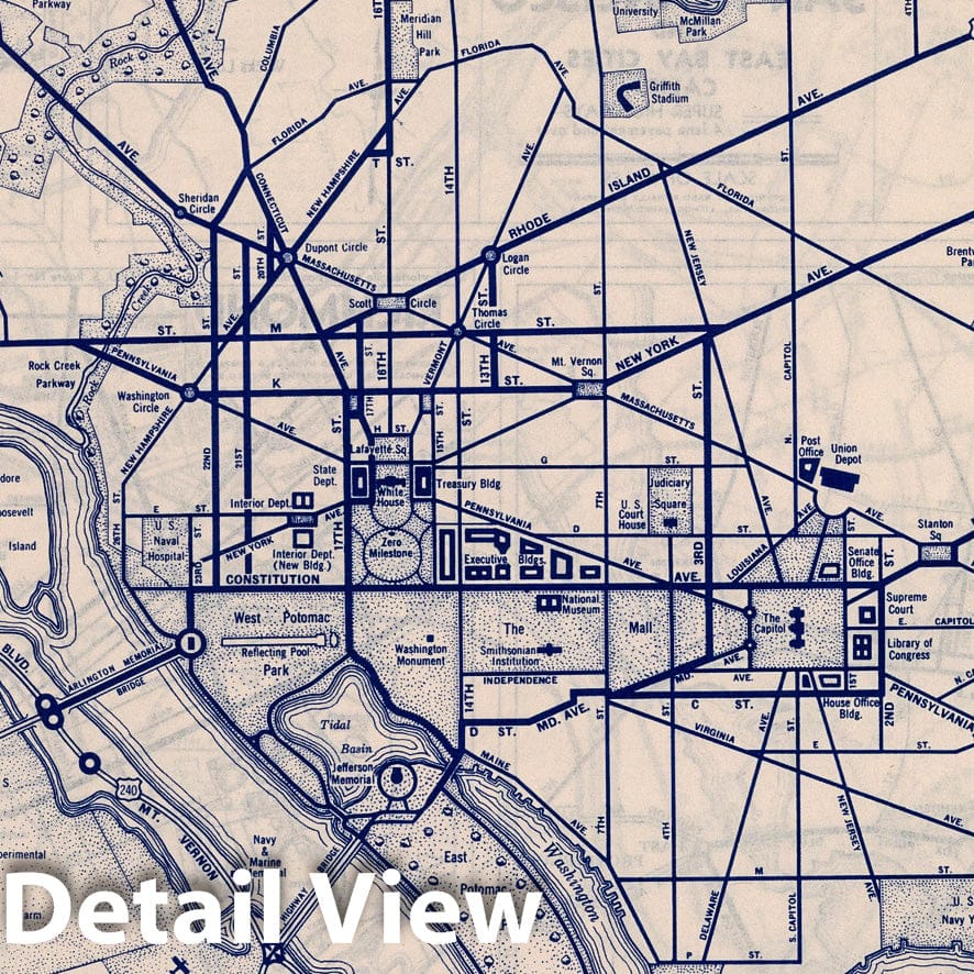 Washington, D.C. Road Map 1940 - Historical Map Print