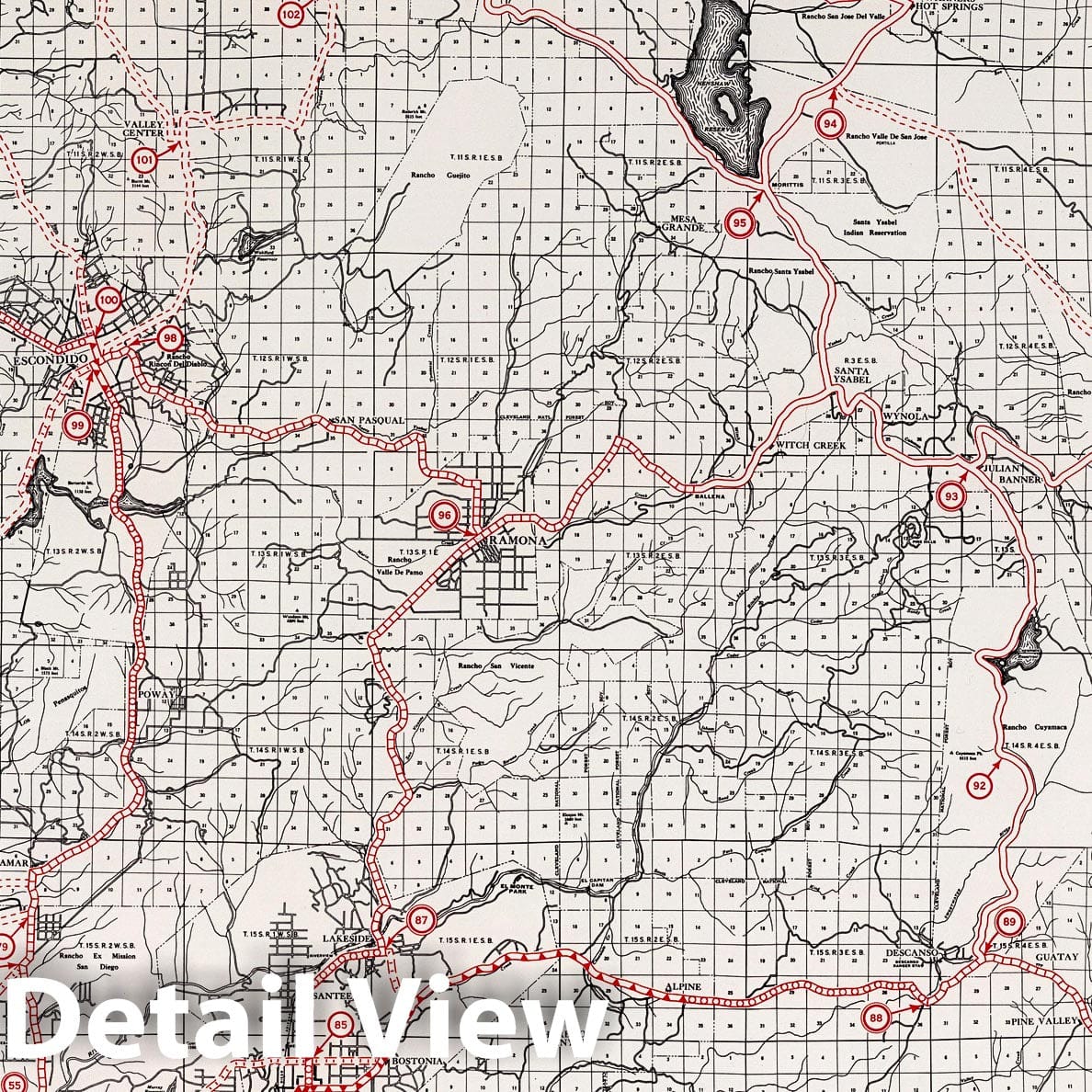 San Diego County, California - Road Map, 1935 - Historical Map Print