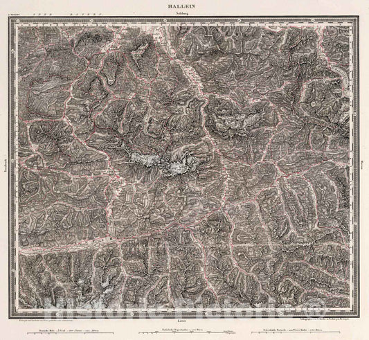 Historic Map : Austria, , Europe 1838 Hallein , Vintage Wall Art