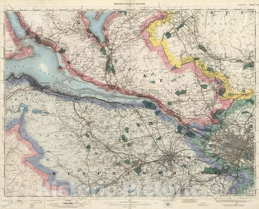 Historic Map : National Atlas - 1898 Volume 1: Sheet 30 - Glasgow - Vintage Wall Art