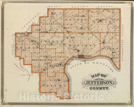 Historic Map : 1876 Map of Jefferson County. v1 - Vintage Wall Art