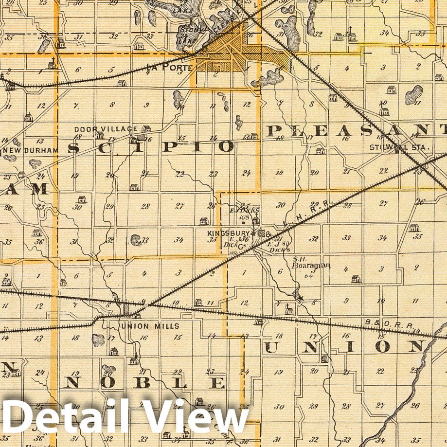 La Porte County, Indiana - Railroad Map, 1876 - Historical Map Print