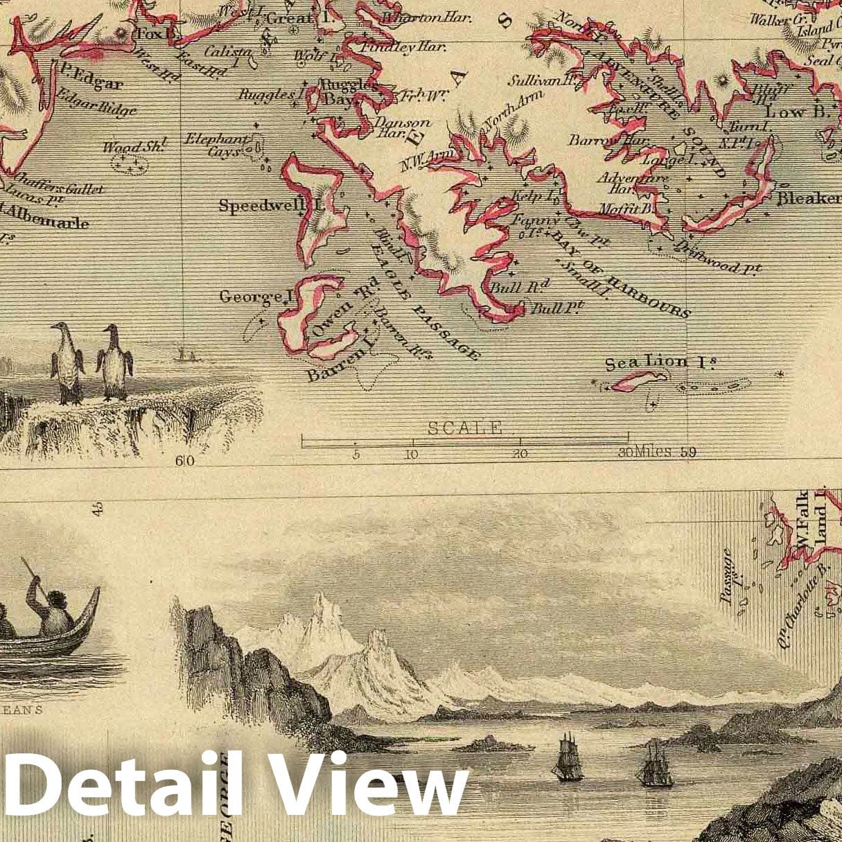 Falkland Islands and Patagonia, 1851 - Historical Map Print