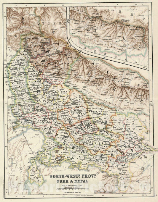 Historic Map : National Atlas - 1894 2: North - West provinces, Oudh, and Nepal - Vintage Wall Art
