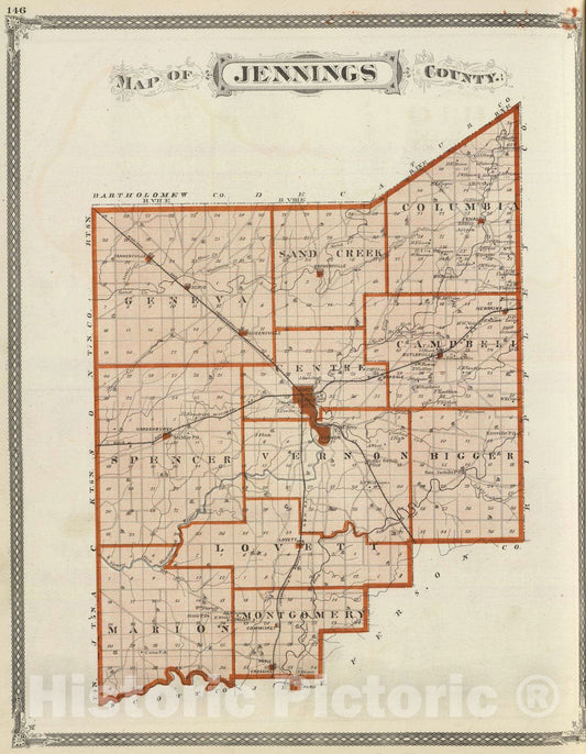 Historic Map : 1876 Map of Jennings County. - Vintage Wall Art