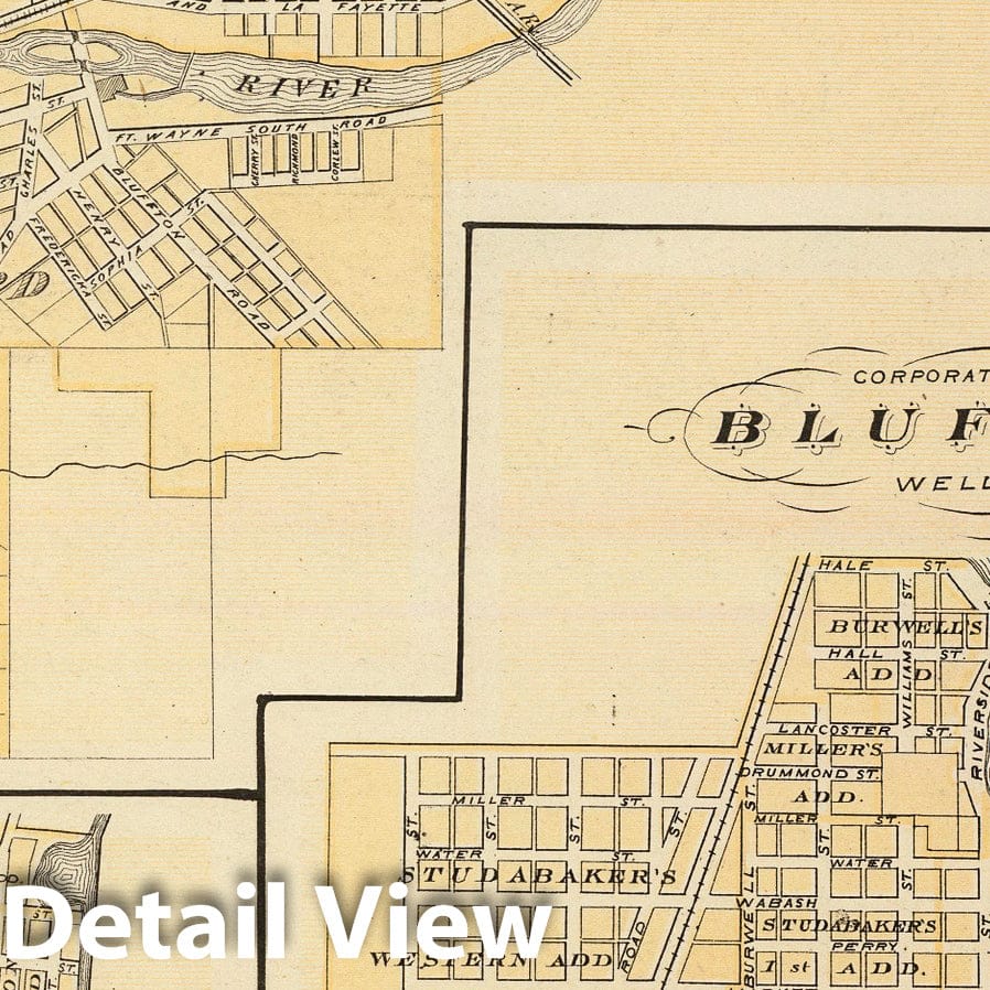 Huntington, Warren, Roanoke, Mt. Aetna, Bluffton, Indiana 1876 Historical Map