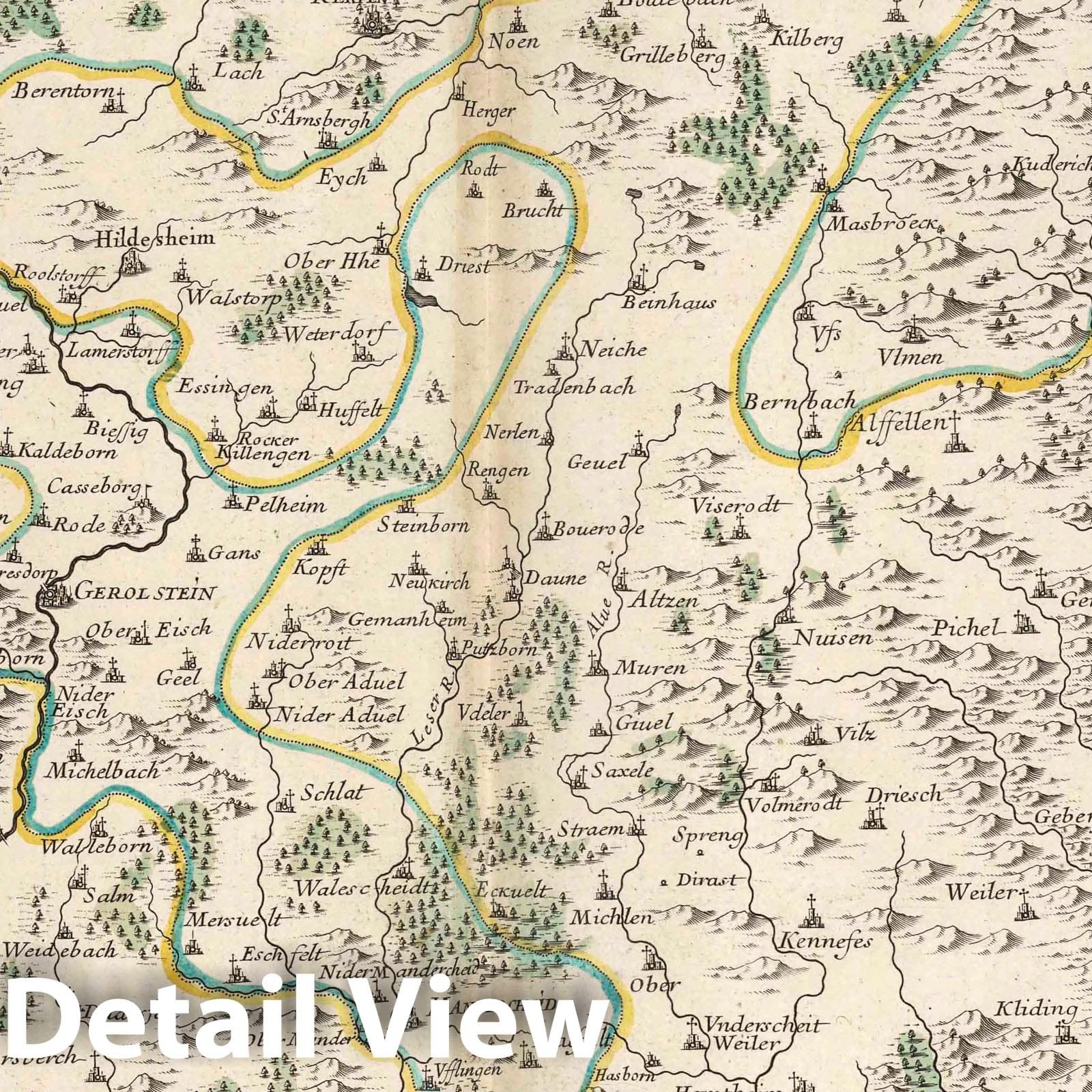 Regions between Rhine, Saar, Moselle & Lower Alsace (1705) - Historical Map Print