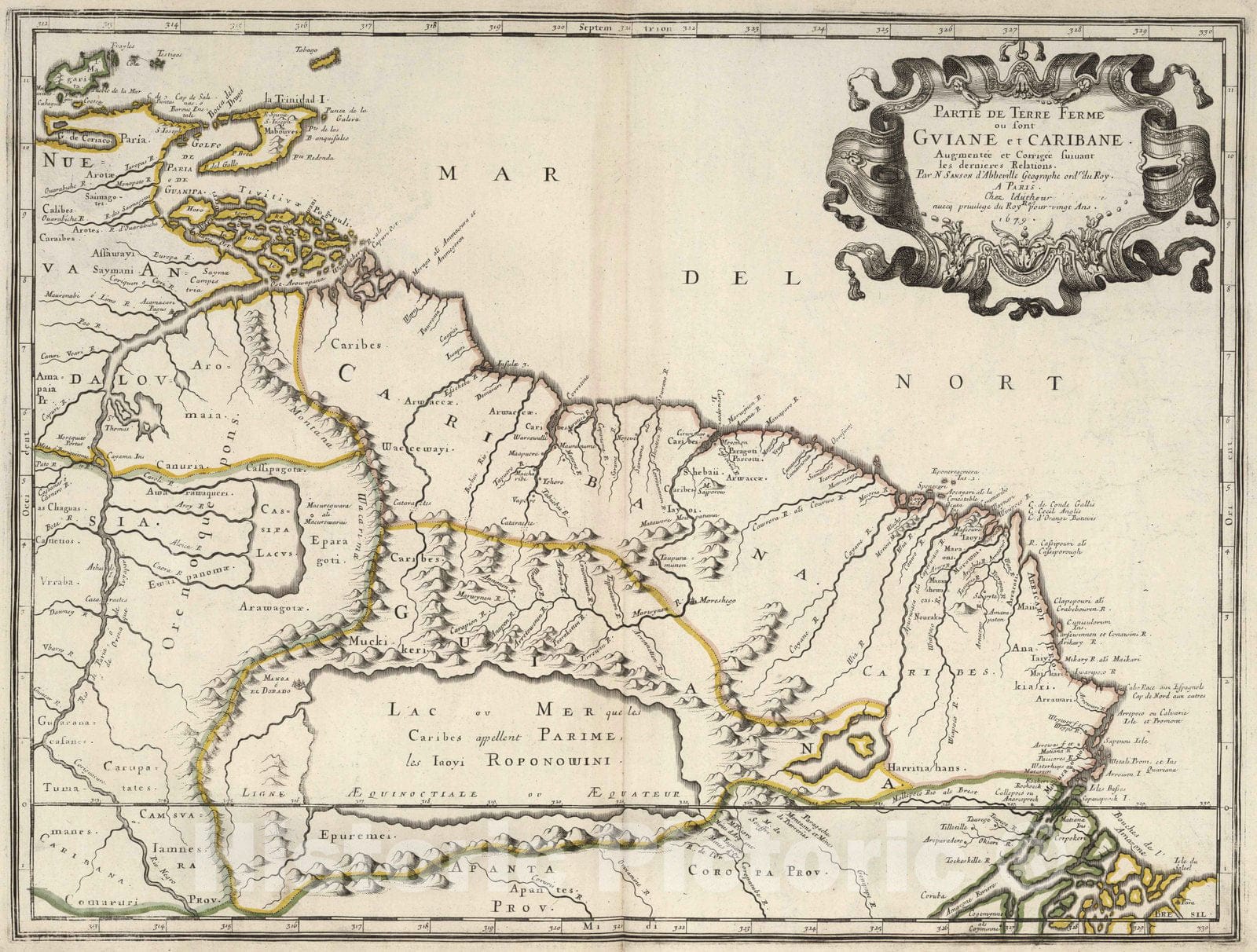 Historic Map : 1679 Guyana, Suriname, French Guiana. - Vintage Wall Art